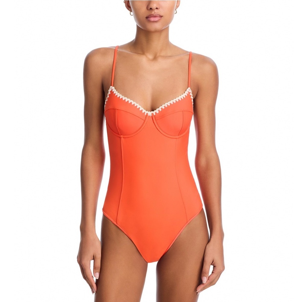 Ramy Brook Addisyn Crochet Trim One Piece Swimsuit Vivid Orange C11238083 Small
